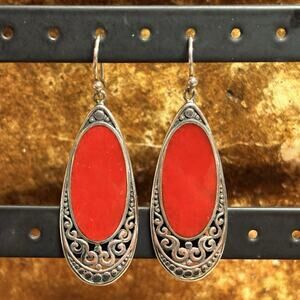 Samuel B. Earrings Sterling Silver and Red Coral Drop Gem of Sea Collection